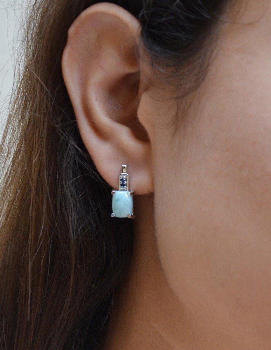 4.65 Ct. Larimar Blue Sapphire Solid 925 Sterling Silver Stud Earrings Jewelry - YoTreasure