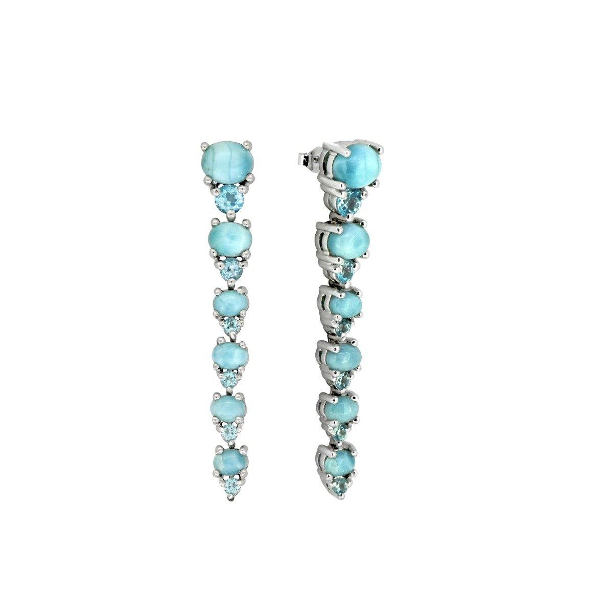 5.33 Larimar Swiss Blue Topaz Solid 925 Sterling Silver Drop Earrings Jewelry - YoTreasure