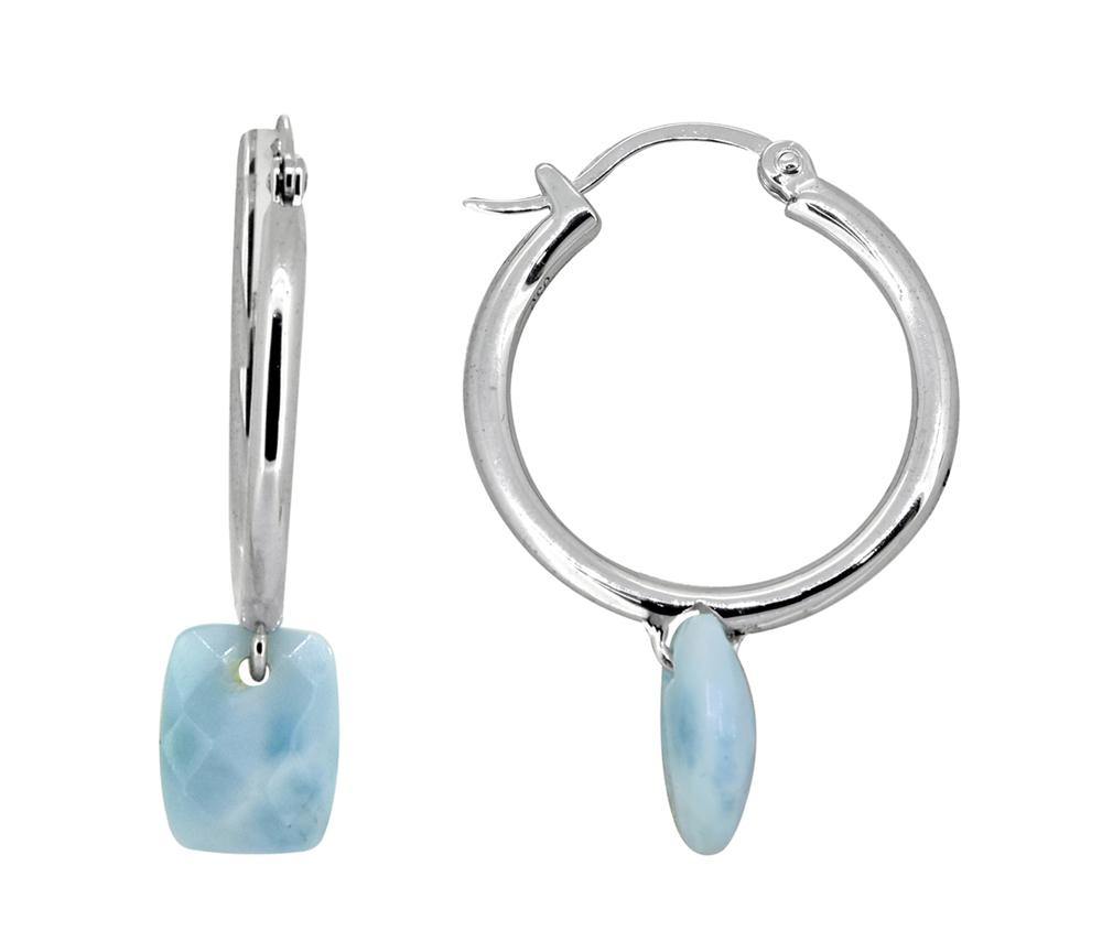 5.06 Cts. Natural Larimar Solid 925 Sterling Silver Hoop Earrings - YoTreasure