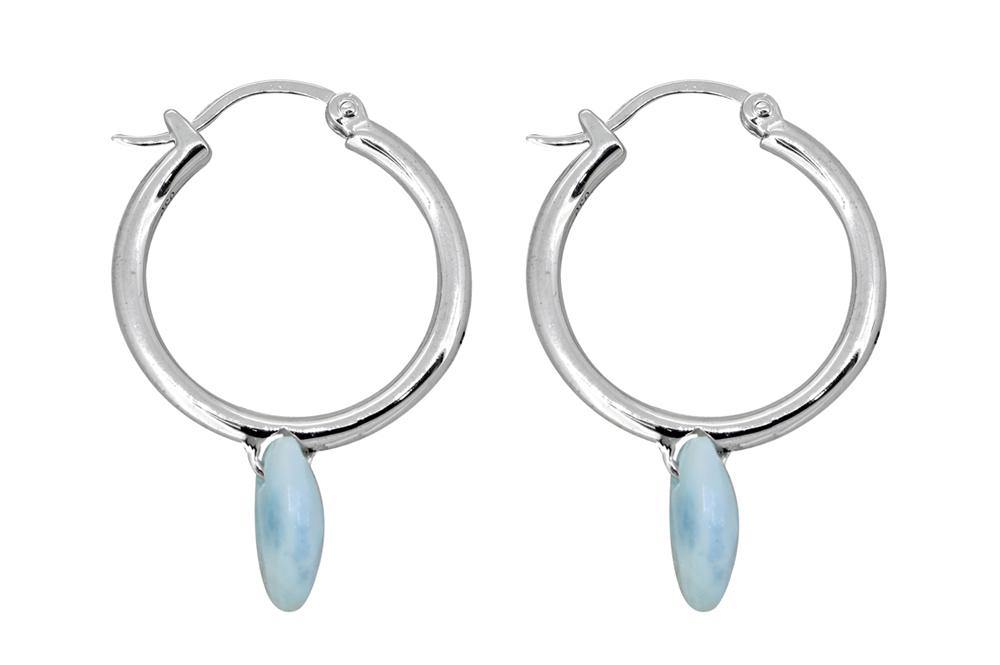 5.06 Cts. Natural Larimar Solid 925 Sterling Silver Hoop Earrings - YoTreasure