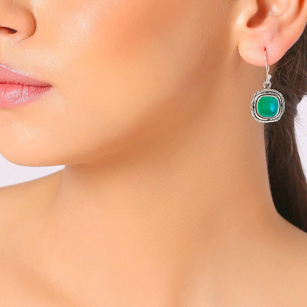 1.33" Green Onyx Solid 925 Sterling Silver Dangle Earrings Jewelry - YoTreasure