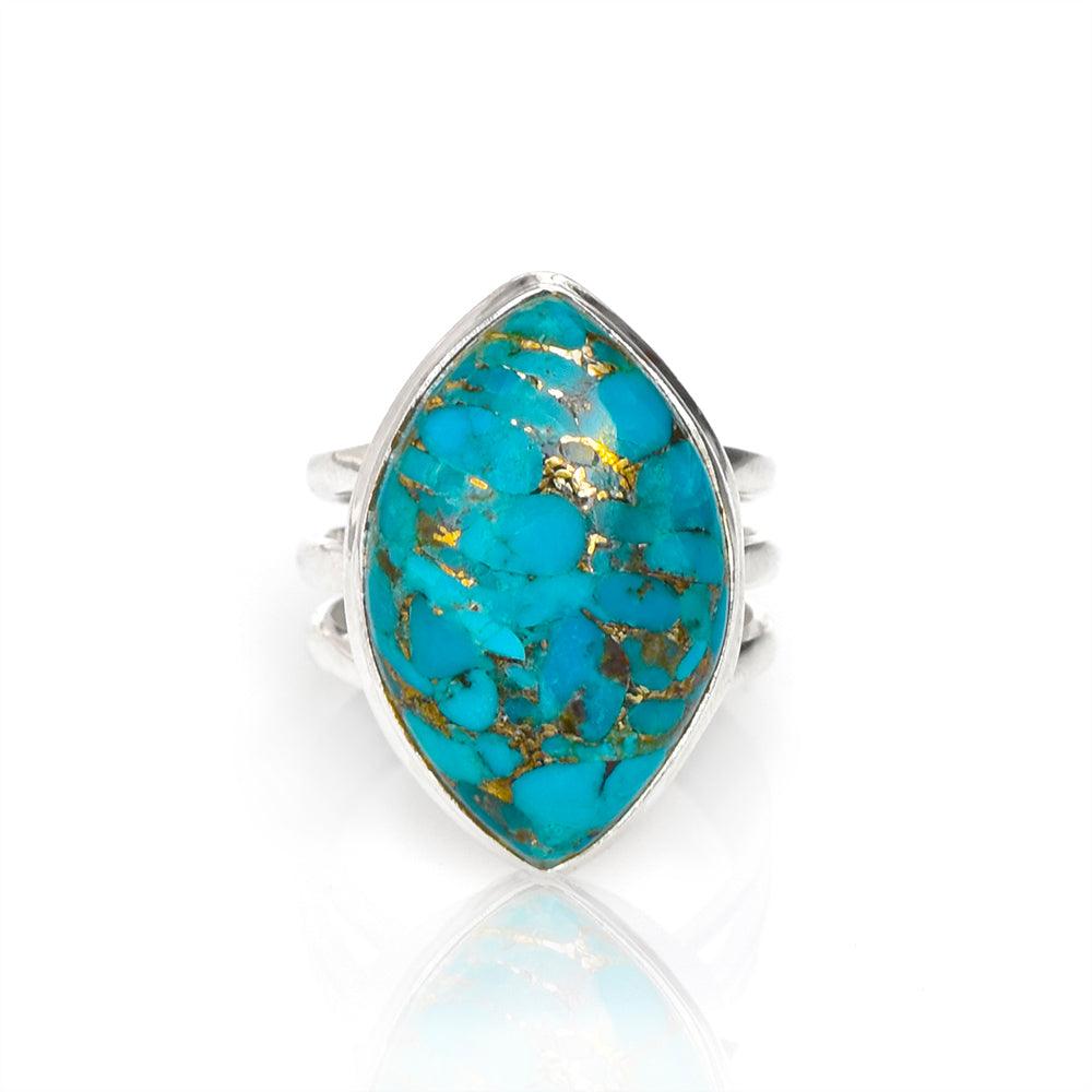 Blue Copper Turquoise Solid 925 Sterling Silver Split Shank Ring Jewelry - YoTreasure
