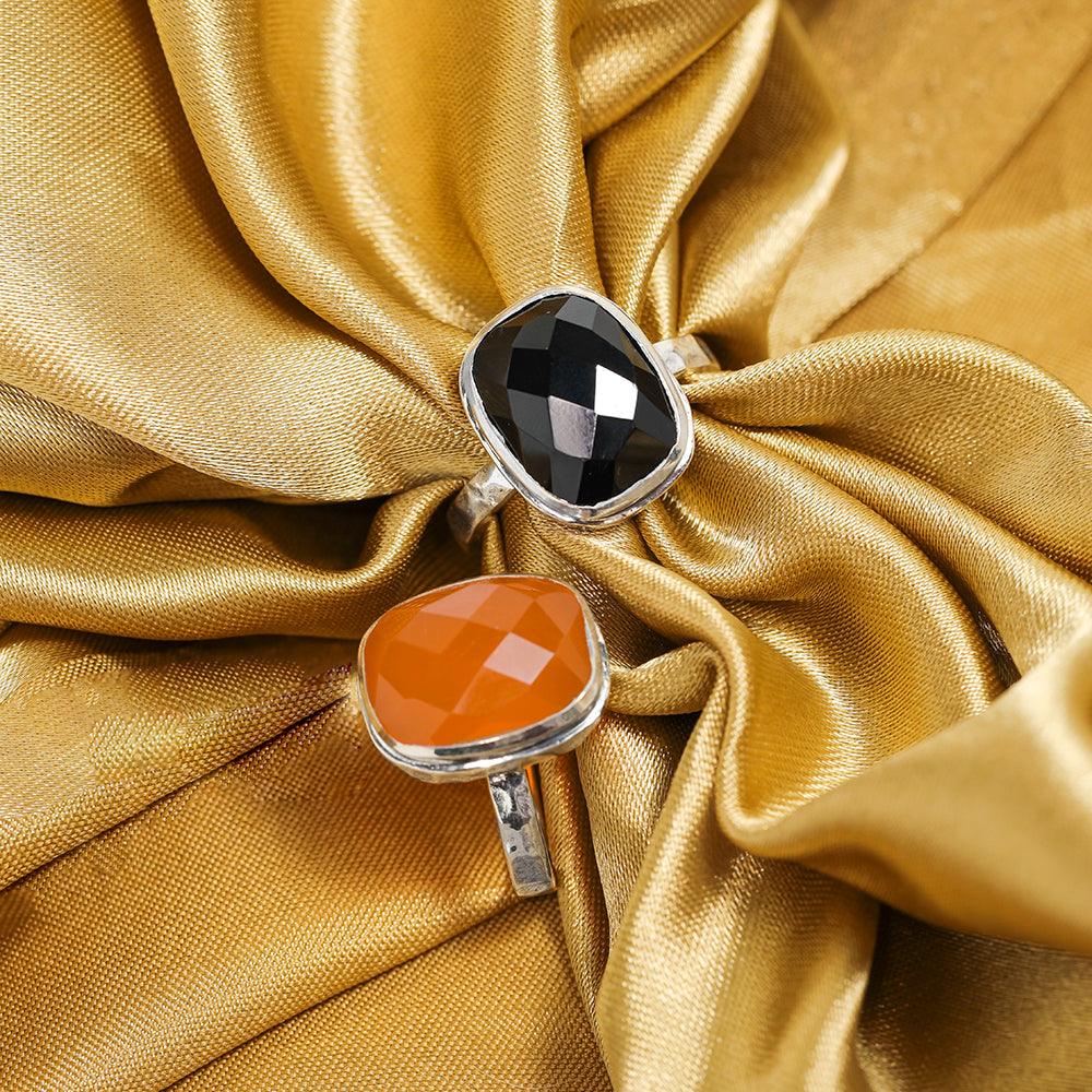 YoTreasure 11x15 MM Chekerboard Cut Carnelian Solitaire Ring in 925 Sterling Silver - YoTreasure