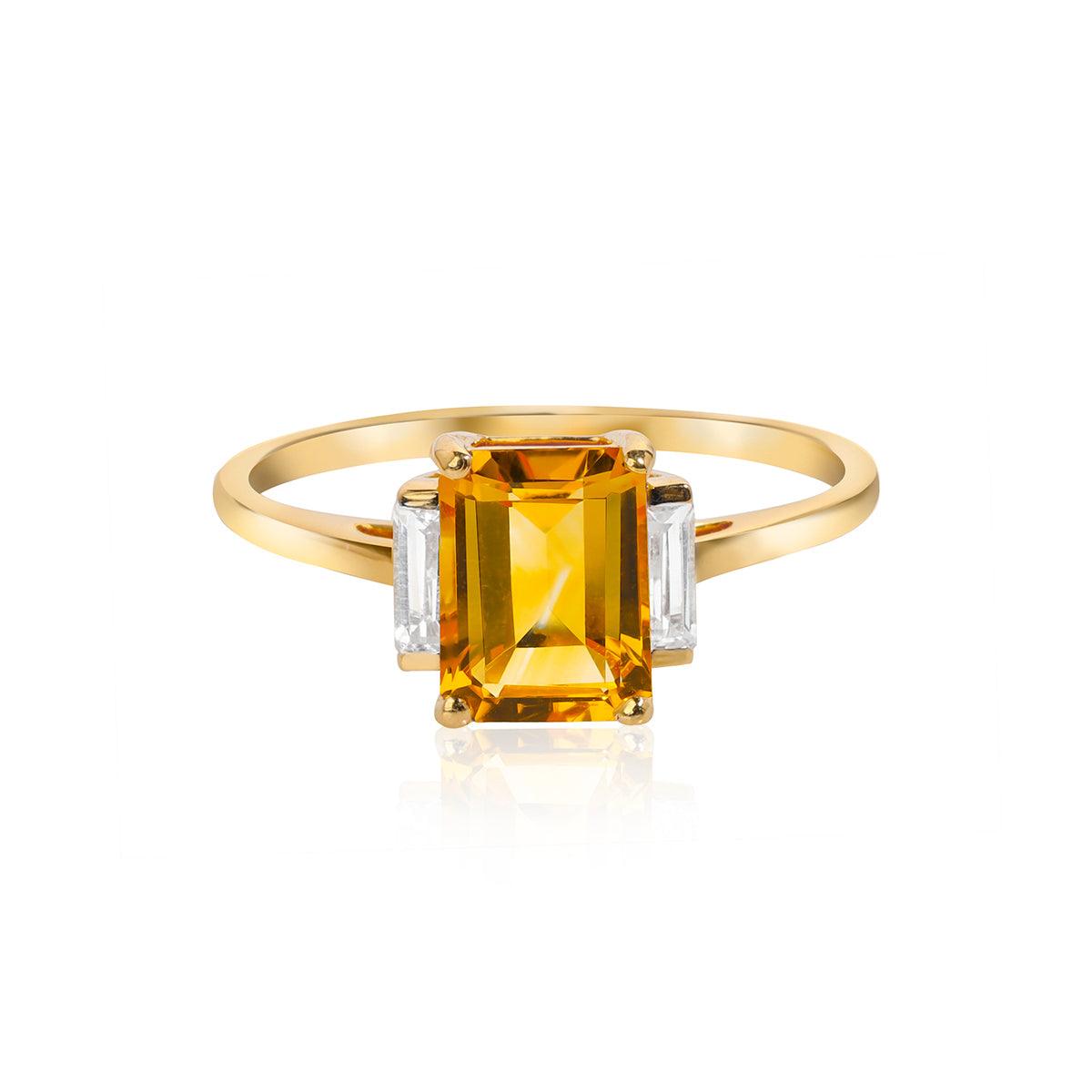 1.48 Ct. Citrine White Topaz Ring 14K Yellow Gold Jewelry - YoTreasure