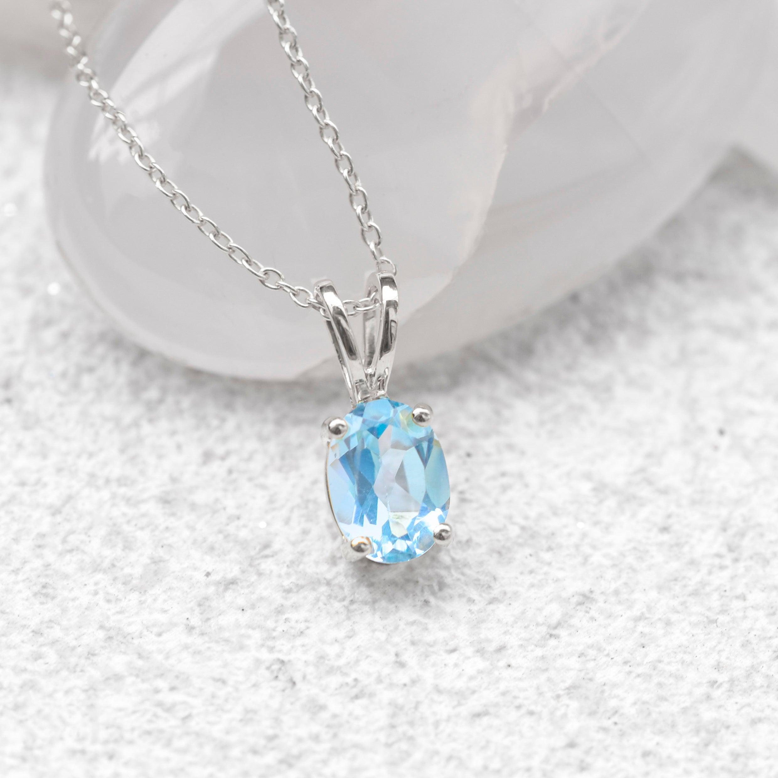 YoTreasure 3/4" Natural Blue Topaz 925 Solid Sterling Silver Pendant Necklace With Chain Silver Jewelry - YoTreasure
