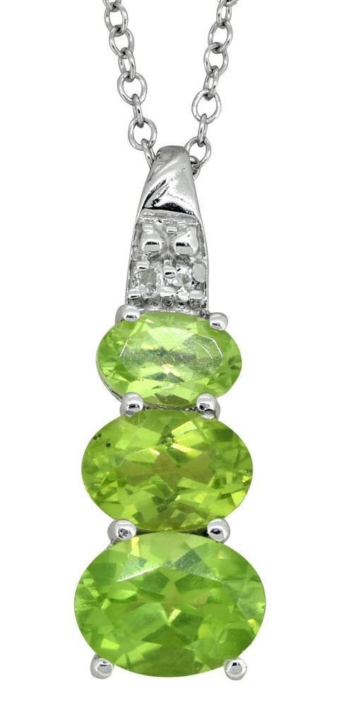 18" Natural Green Peridot White Topaz Chain Solid 925 Sterling Silver Pendant - YoTreasure