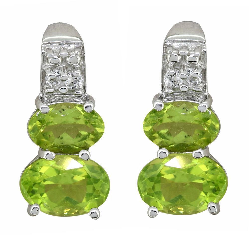 925 Sterling Silver Natural Green Peridot White Topaz Stud Earrings - YoTreasure