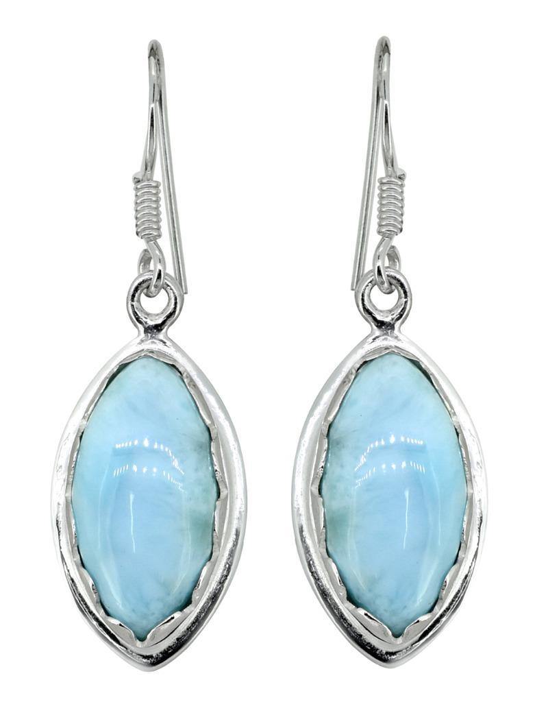 Natural Larimar Solid 925 Sterling Silver Dangle Earrings Jewelry - YoTreasure