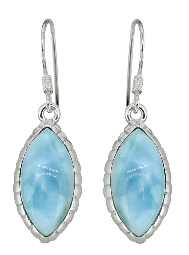 Natural Larimar Solid 925 Sterling Silver Dangle Earrings Jewelry - YoTreasure