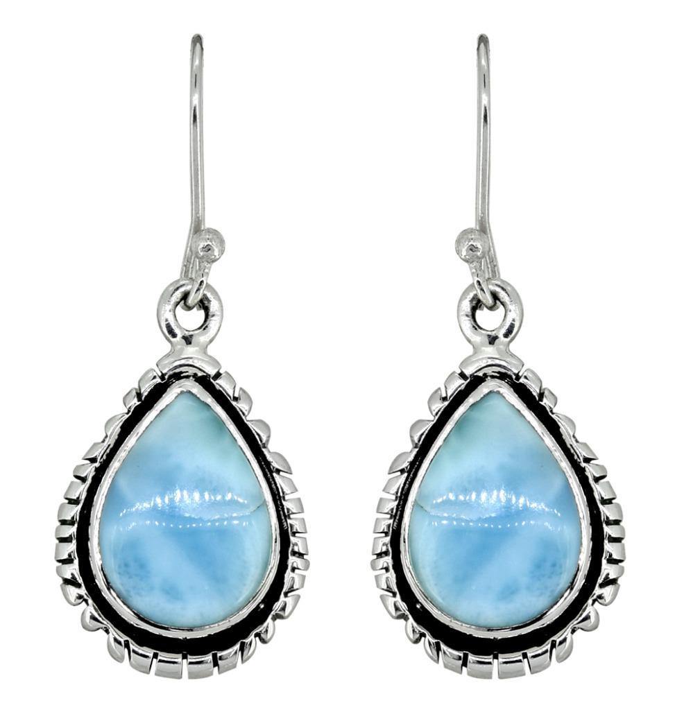Natural Larimar Solid 925 Sterling Silver Dangle Earrings Jewelry - YoTreasure