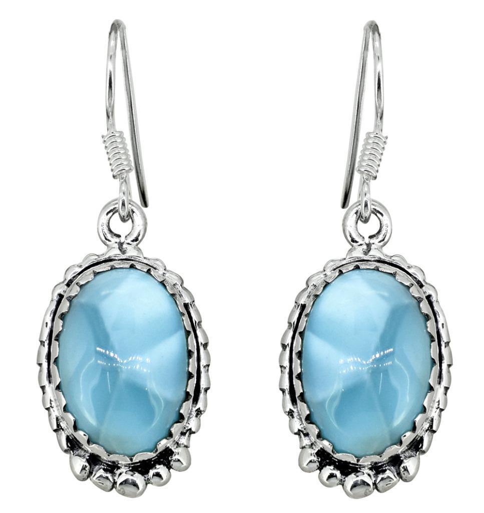 Natural Larimar Solid 925 Sterling Silver Dangle Earrings Jewelry - YoTreasure