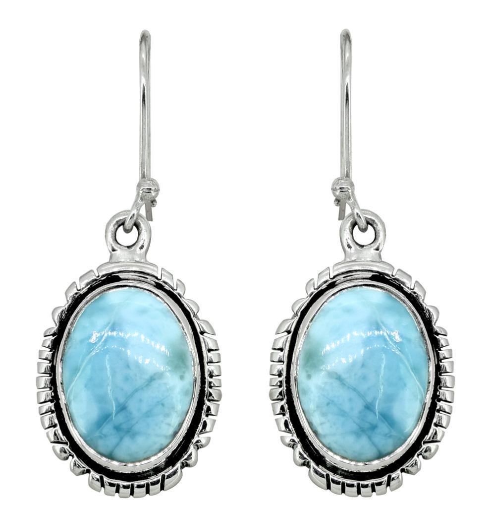 Natural Larimar Solid 925 Sterling Silver Dangle Earrings Jewelry - YoTreasure