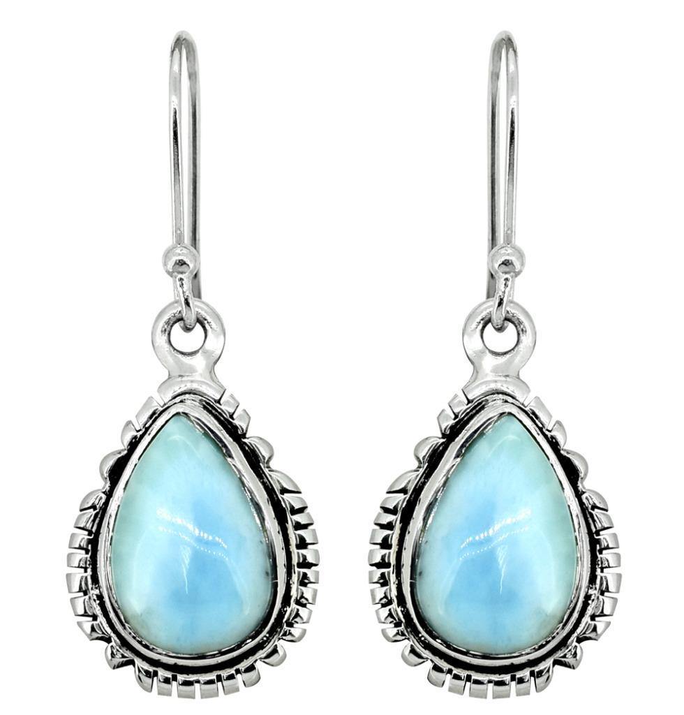 Natural Larimar Solid 925 Sterling Silver Dangle Earrings Jewelry - YoTreasure
