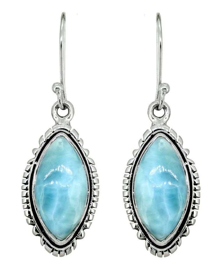 Natural Larimar Solid 925 Sterling Silver Dangle Earrings Jewelry - YoTreasure