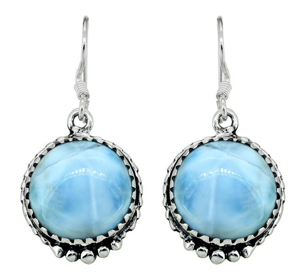 Natural Larimar Solid 925 Sterling Silver Dangle Earrings Jewelry - YoTreasure