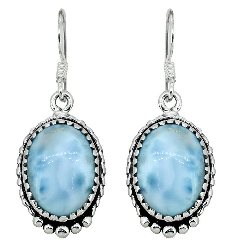 Natural Larimar Solid 925 Sterling Silver Dangle Earrings Jewelry - YoTreasure