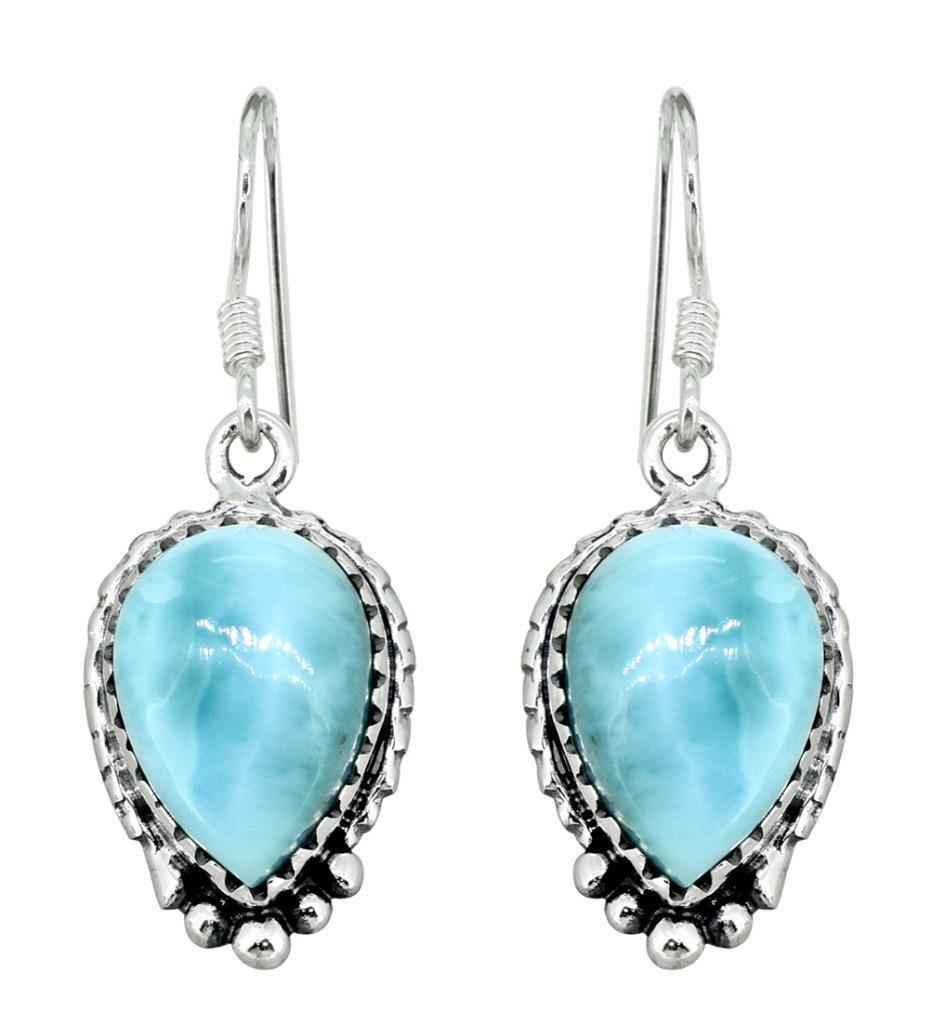 Natural Larimar Solid 925 Sterling Silver Dangle Earrings Jewelry - YoTreasure