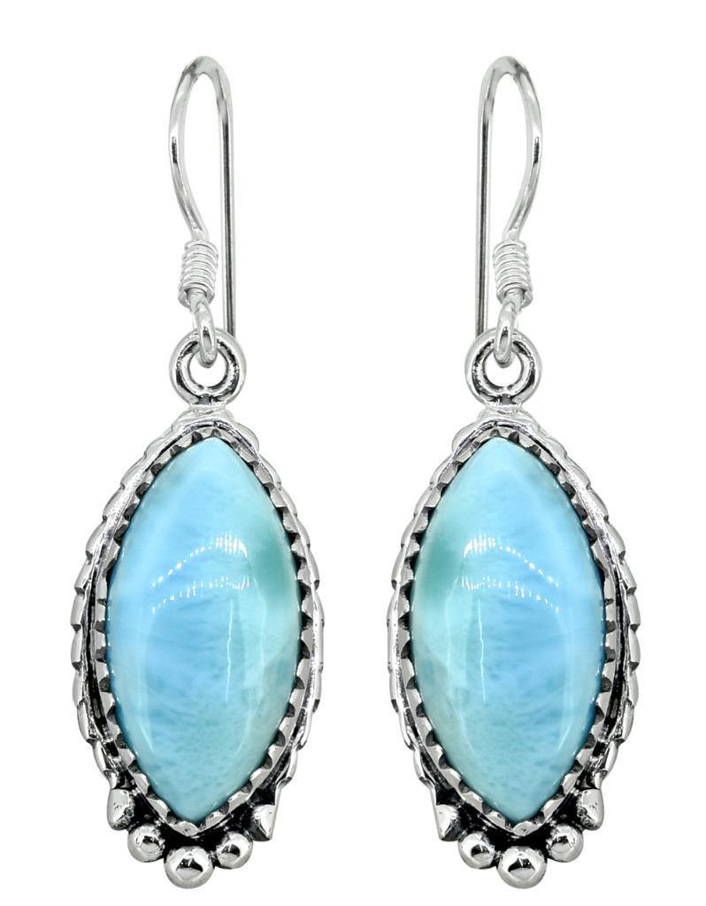 Natural Larimar Solid 925 Sterling Silver Dangle Earrings Jewelry - YoTreasure