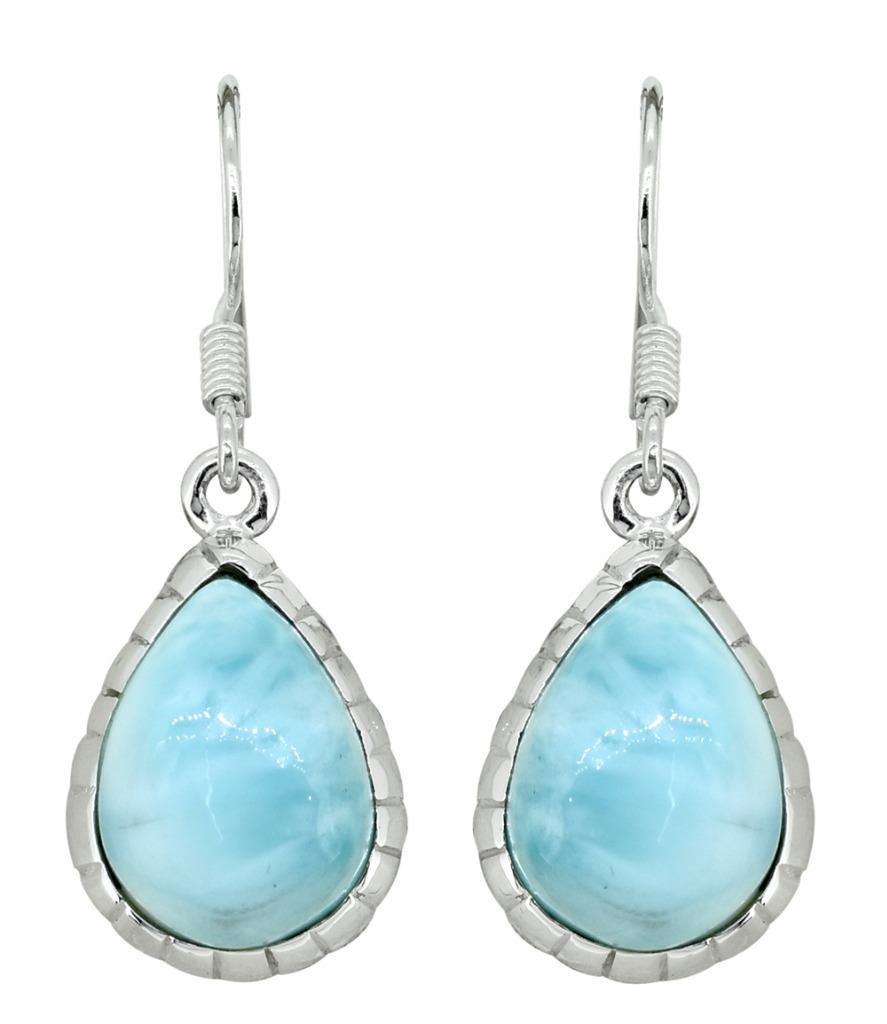 Natural Larimar Solid 925 Sterling Silver Dangle Earrings Jewelry - YoTreasure