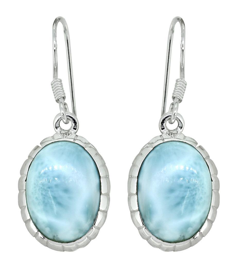 Natural Larimar Solid 925 Sterling Silver Dangle Earrings Jewelry - YoTreasure