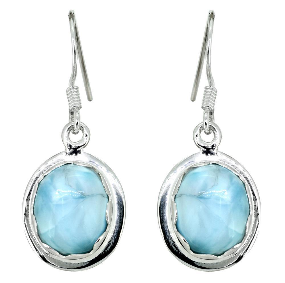 Natural Larimar Solid 925 Sterling Silver Dangle Earrings Jewelry - YoTreasure