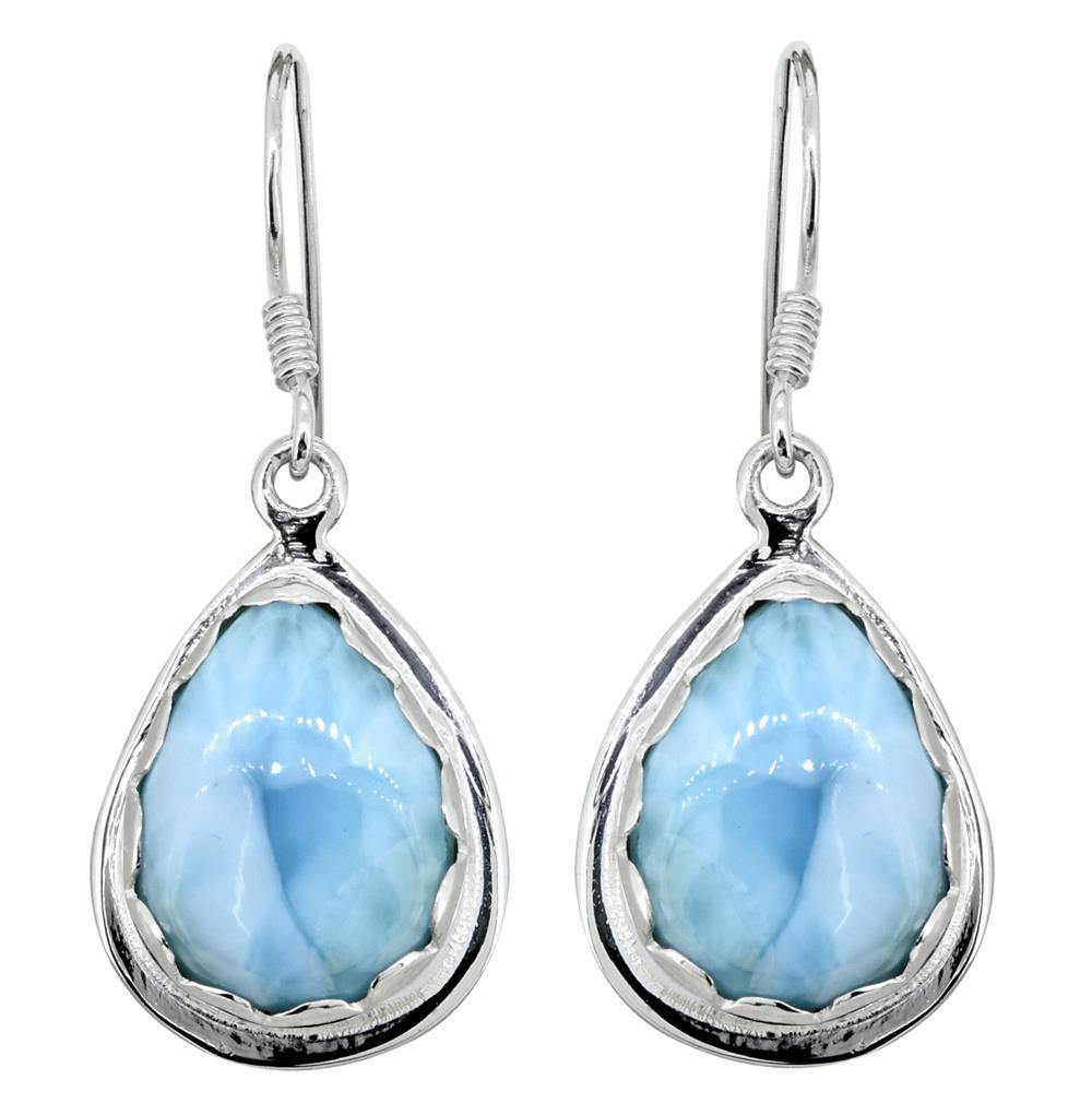 Natural Larimar Solid 925 Sterling Silver Dangle Earrings Jewelry - YoTreasure