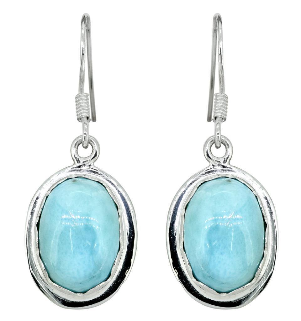 Natural Larimar Solid 925 Sterling Silver Dangle Earrings Jewelry - YoTreasure