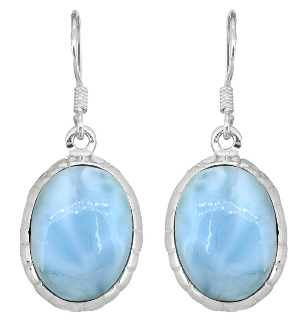 Natural Larimar Solid 925 Sterling Silver Dangle Earrings Jewelry - YoTreasure
