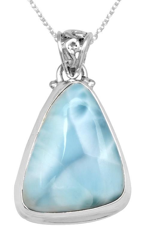 YoTreasure Natural Larimar  1 3/4 Inch Long 925 Solid Sterling Silver Pendant - YoTreasure