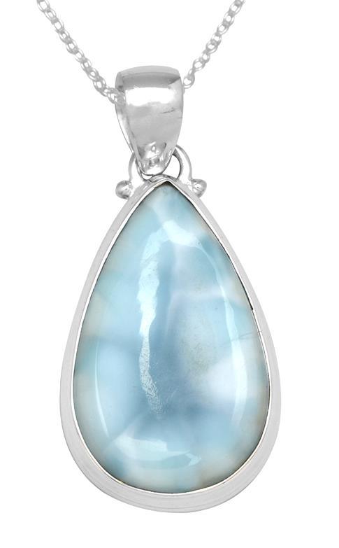 Larimar  1 3/4 Inch Long 925 Solid Sterling Silver Pendant With 18 Inch Chain - YoTreasure