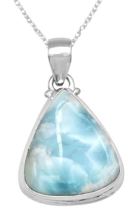 Natural Larimar  1 3/4 Inch Long 925 Solid Sterling Silver Pendant With 18 Inch Chain Necklace Silver Jewelry - YoTreasure