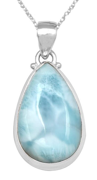 Natural Larimar  1 3/4" Long 925 Solid Sterling Silver Pendant With 18" Chain Necklace Silver Jewelry - YoTreasure