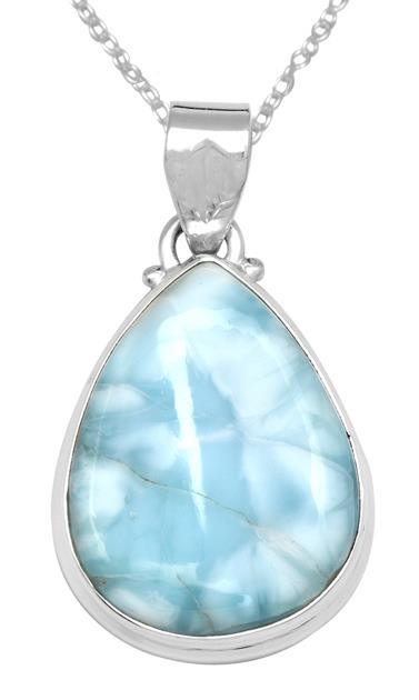 Natural Larimar  1 3/4" Long 925 Solid Sterling Silver Pendant With 18" Chain Necklace Silver Jewelry - YoTreasure