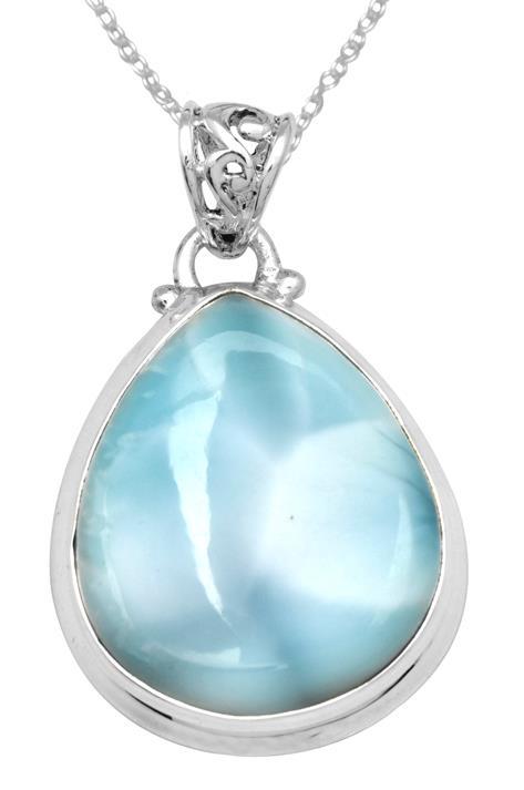Natural Larimar  1 3/4" Long 925 Solid Sterling Silver Pendant With 18" Chain Necklace Silver Jewelry - YoTreasure