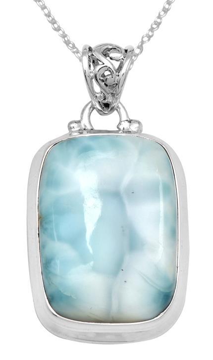 YoTreasure Natural Larimar  1 3/4" Long 925 Solid Sterling Silver Pendant With 18" Chain Necklace Silver Jewelry - YoTreasure