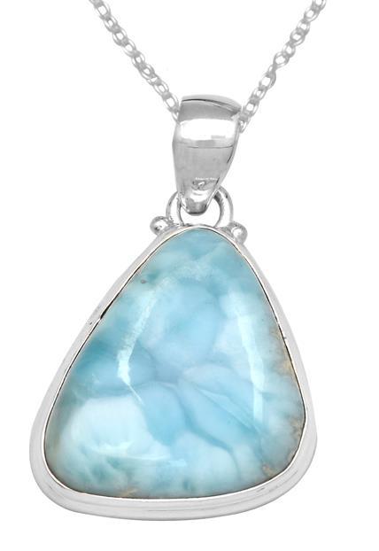 Natural Larimar  1 3/4" Long 925 Solid Sterling Silver Pendant With 18" Chain Necklace Silver Jewelry - YoTreasure