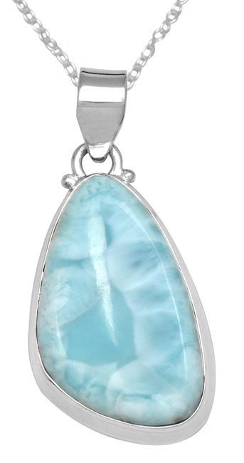 Natural Larimar  2" Long 925 Solid Sterling Silver Pendant With 18" Chain - YoTreasure