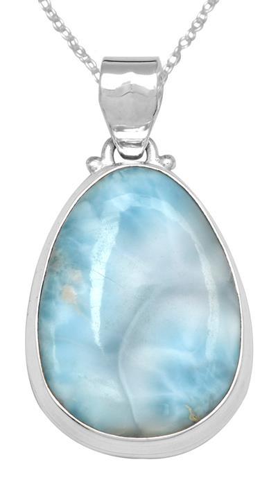 YoTreasure Natural Larimar  1 3/4" Long 925 Solid Sterling Silver Pendant With 18" Chain Necklace Silver Jewelry - YoTreasure