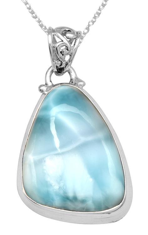 Larimar  1 3/4" Long 925 Solid Sterling Silver Pendant With 18" Chain Necklace - YoTreasure