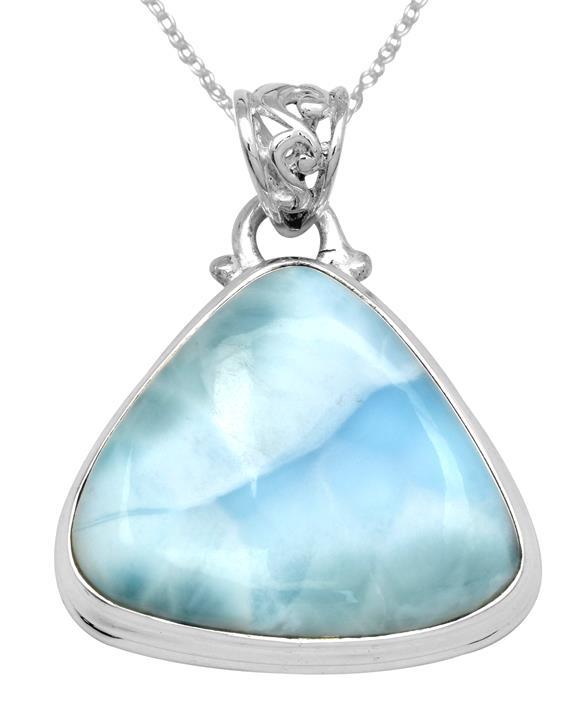 Natural Larimar  2" Long 925 Solid Sterling Silver Pendant With 18" Chain Necklace - YoTreasure