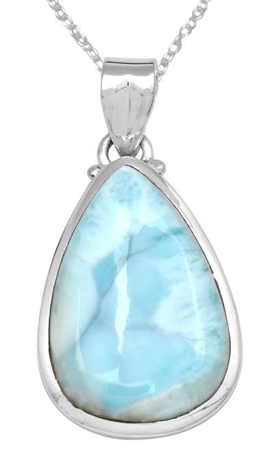 Natural Larimar  1 3/4" Long 925 Solid Sterling Silver Pendant With 18" Chain Necklace - YoTreasure