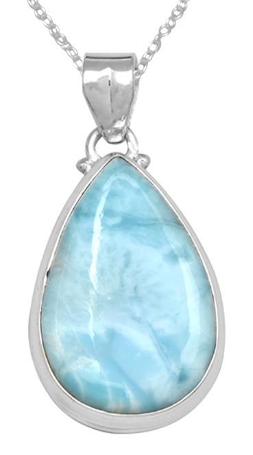 Natural Larimar  1 3/4" Long 925 Solid Sterling Silver Pendant With 18" Chain - YoTreasure