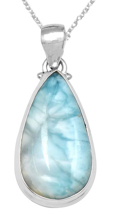 Natural Larimar  2" Long 925 Solid Sterling Silver Pendant With 18" Chain - YoTreasure