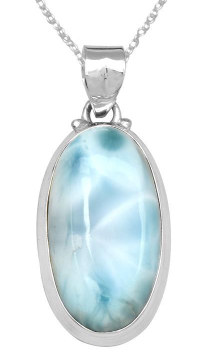 Larimar  1 3/4" Long 925 Solid Sterling Silver Pendant With 18" Chain Necklace - YoTreasure