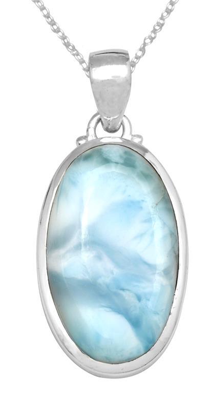 Larimar  1 3/4" Long 925 Solid Sterling Silver Pendant With 18" Chain Necklace - YoTreasure