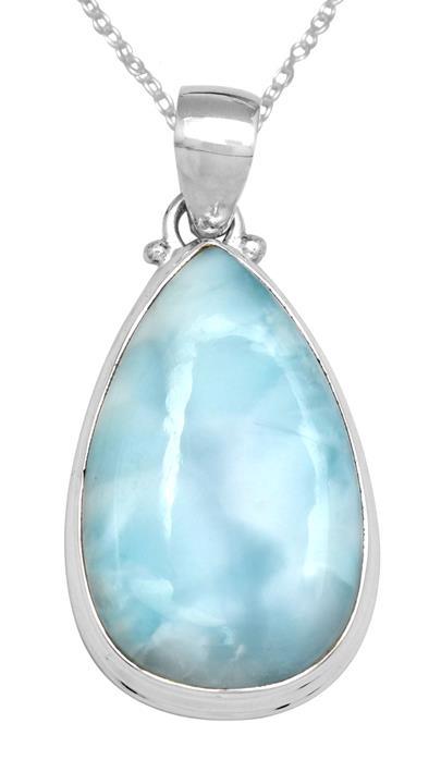 YoTreasure Natural Larimar  1 3/4" Long 925 Solid Sterling Silver Pendant With 18" Chain Necklace Silver Jewelry - YoTreasure
