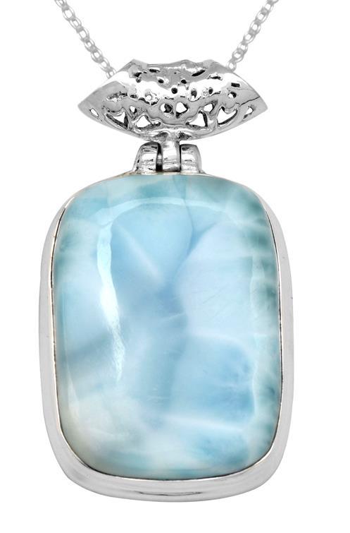 Natural Larimar  1 3/4" Long 925 Solid Sterling Silver Pendant With 18" Chain - YoTreasure