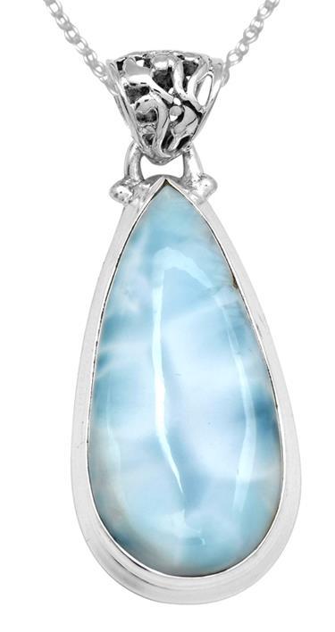Natural Larimar  2" Long 925 Solid Sterling Silver Pendant With 18" Chain - YoTreasure