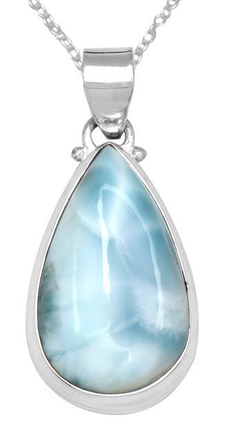 Larimar  1 3/4" Long 925 Solid Sterling Silver Pendant With 18" Chain Necklace - YoTreasure