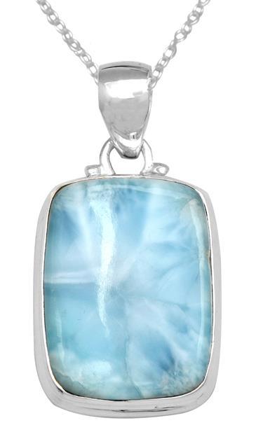 Natural Larimar  1 3/4" Long 925 Solid Sterling Silver Pendant With 18" Chain - YoTreasure